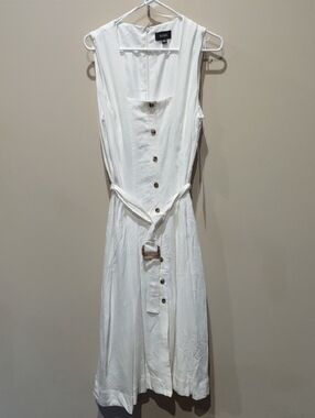 White Button Front Sleeveless Midi Dress with Belt Medium, NWT Summer Dress
